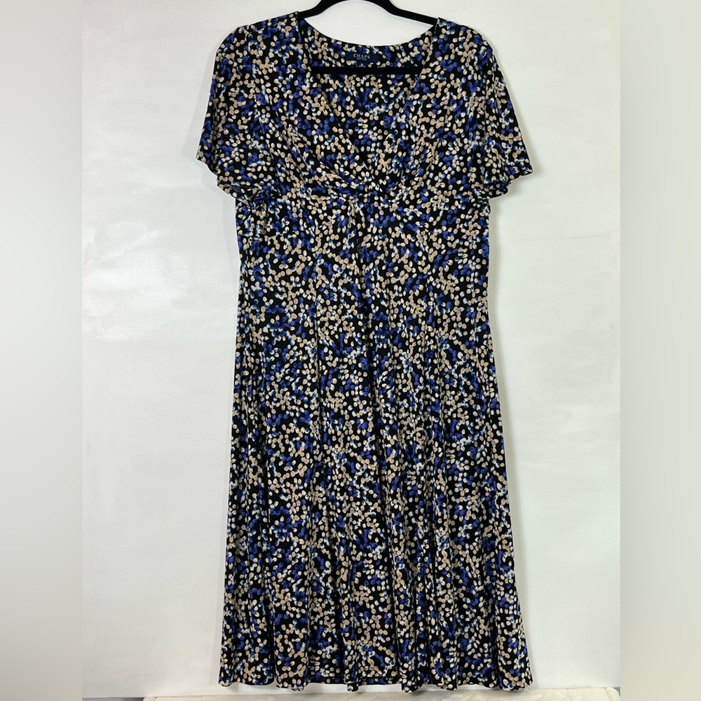 Chaps Women’s Short Sleeve A-line Dress Blue Cream Dot Pattern Vintage Sz XL